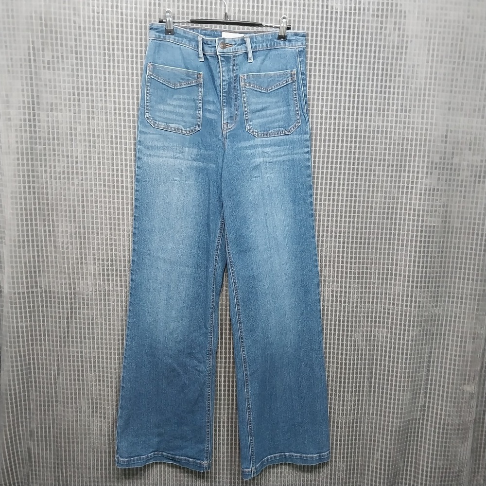 Jessica Simpson Tease High Rise Wide Leg Jeans Womens Patch Pockets 29 Blue